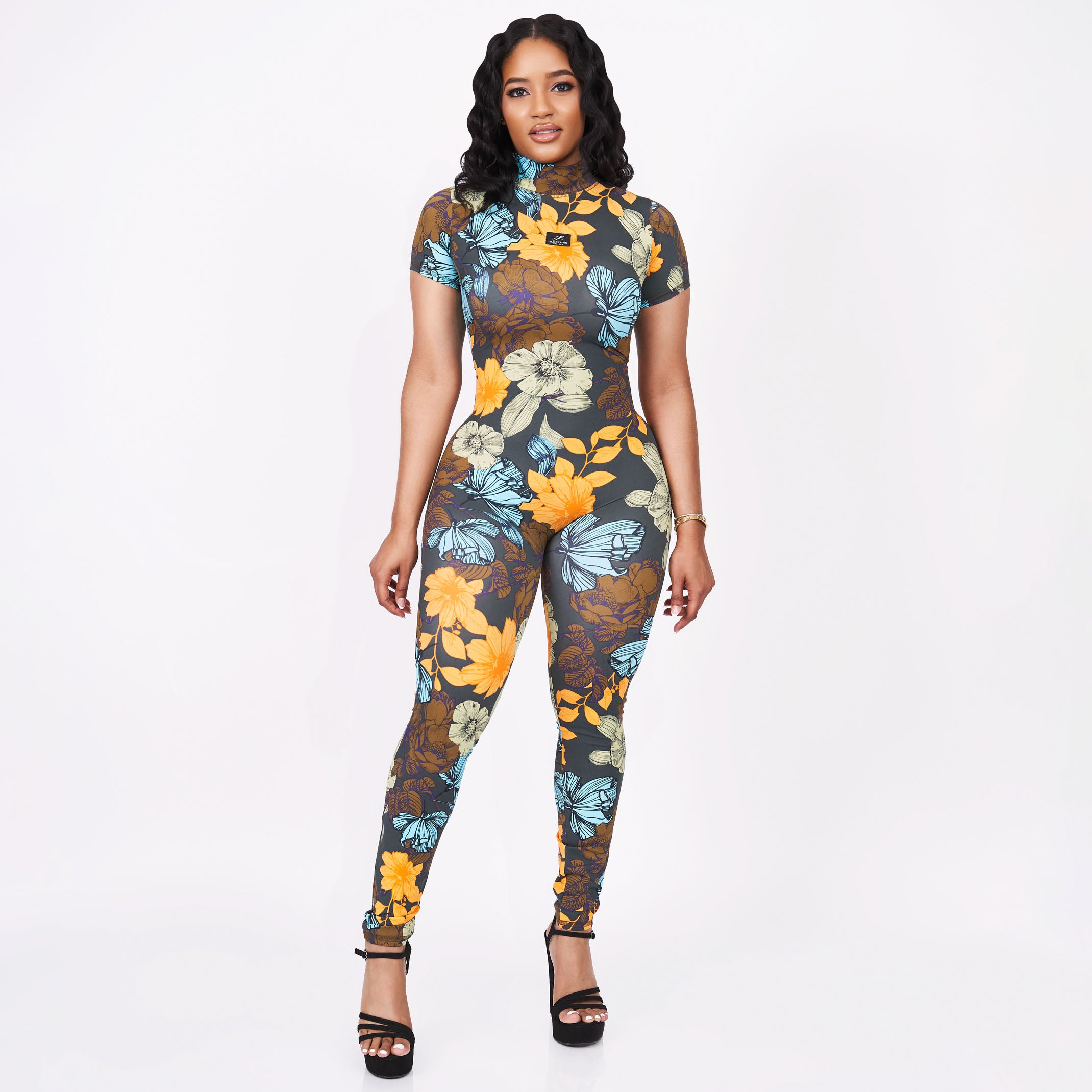 Bee Jumpsuit – Tropical Hibiscus Floral Print Open Back