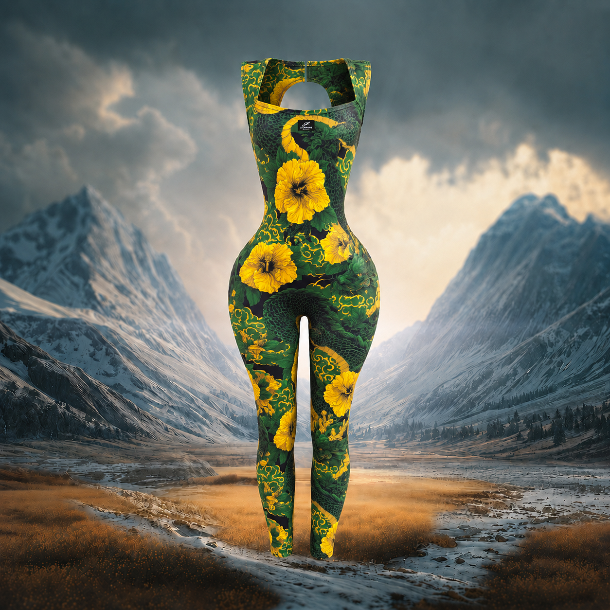 Koffee Jumpsuit | Green Dragon Floral Square Neck Open Back