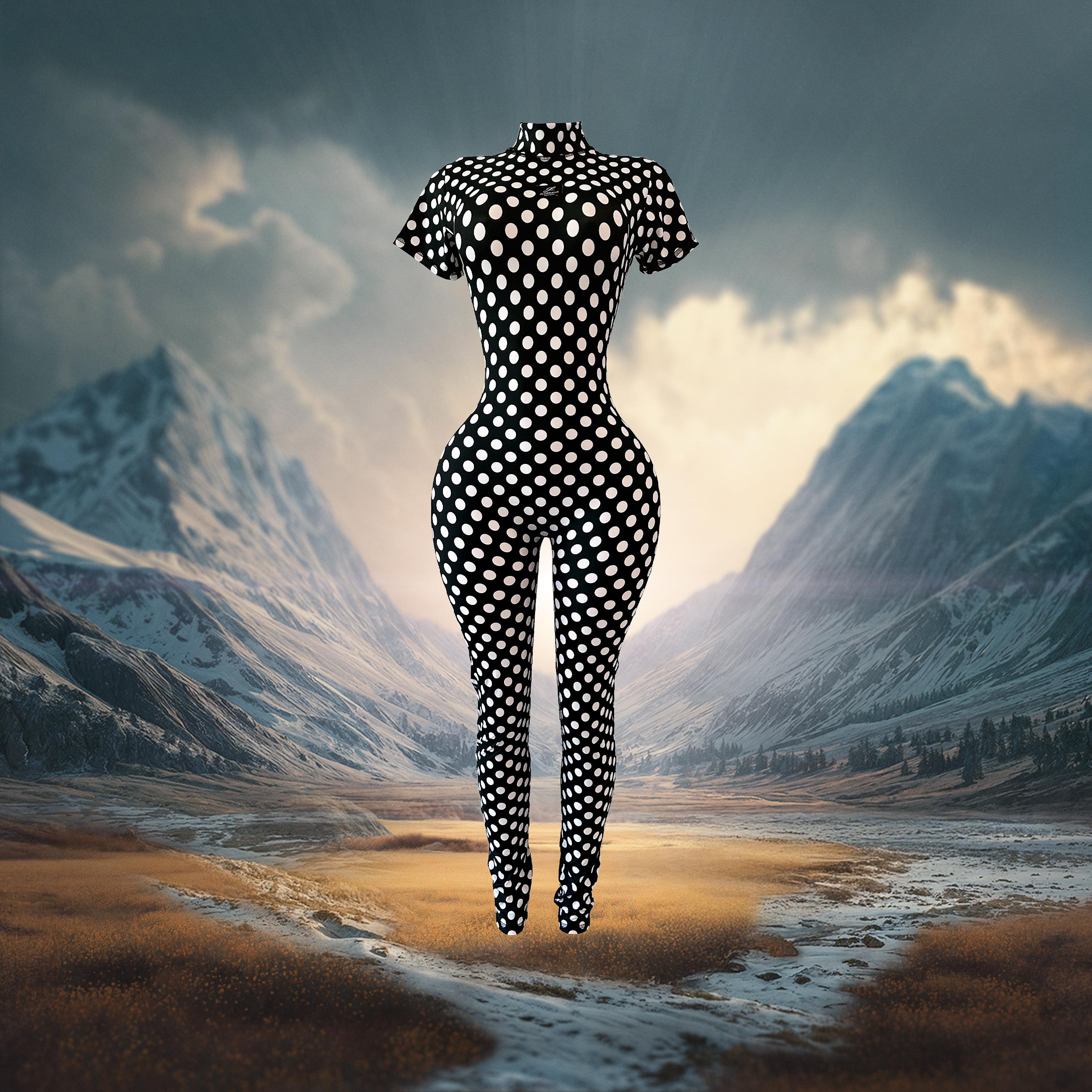 Sanity Jumpsuit | Polka Dot Mock Neck Open Back Short Sleeve One