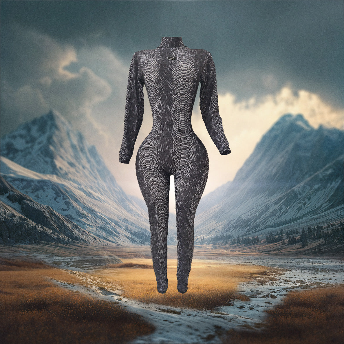 Serbia Jumpsuit | Snakeskin Print Mock Neck Open Back One-Piece