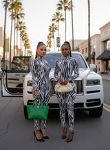 Zora Jumpsuit – Black & White Zebra Print Bodycon One-Piece