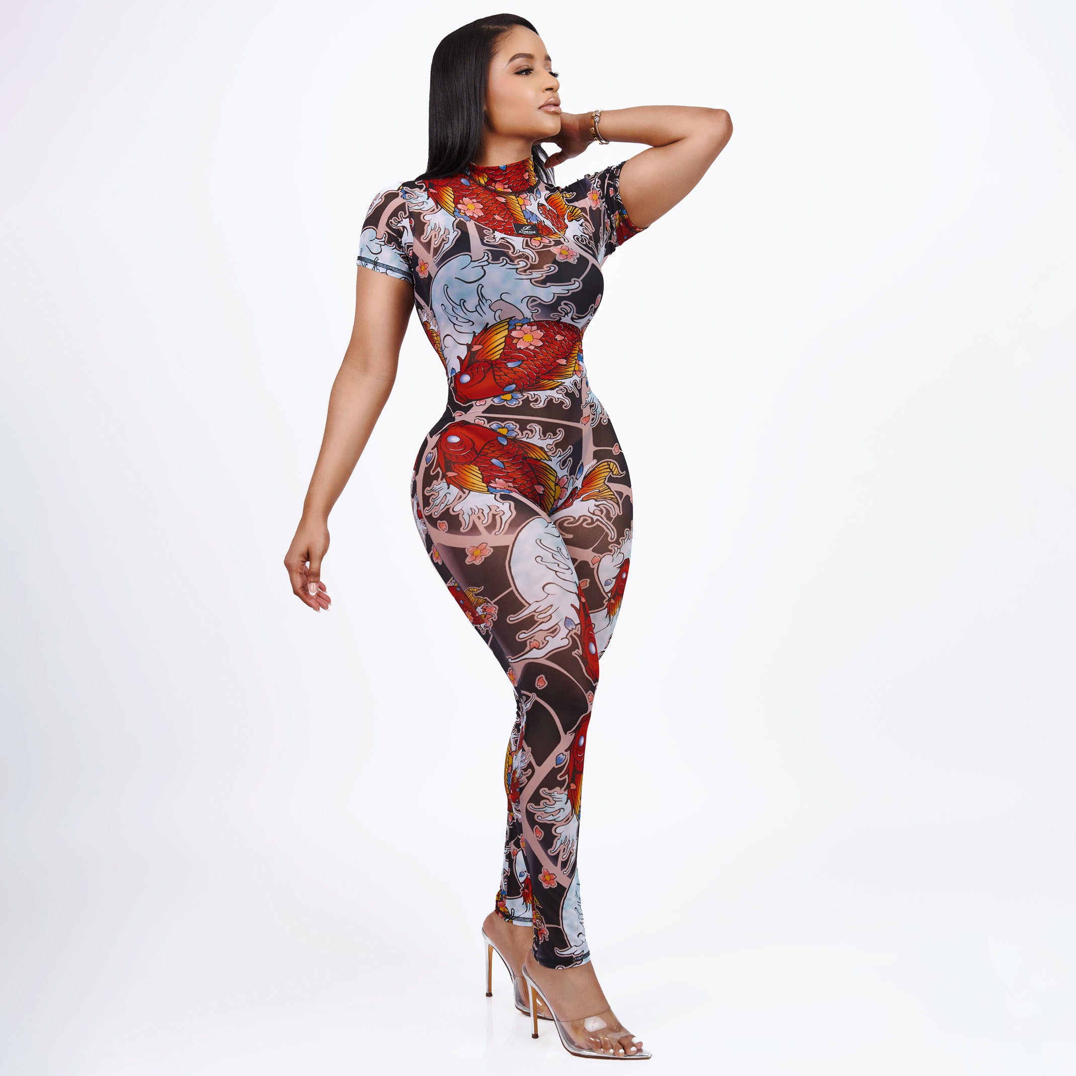 Coi Jumpsuit 2.0 – Japanese Koi Cherry Blossom Print Sheer Coi Jumpsuit 2.0 – Japanese Koi Cherry Blossom Print Sheer