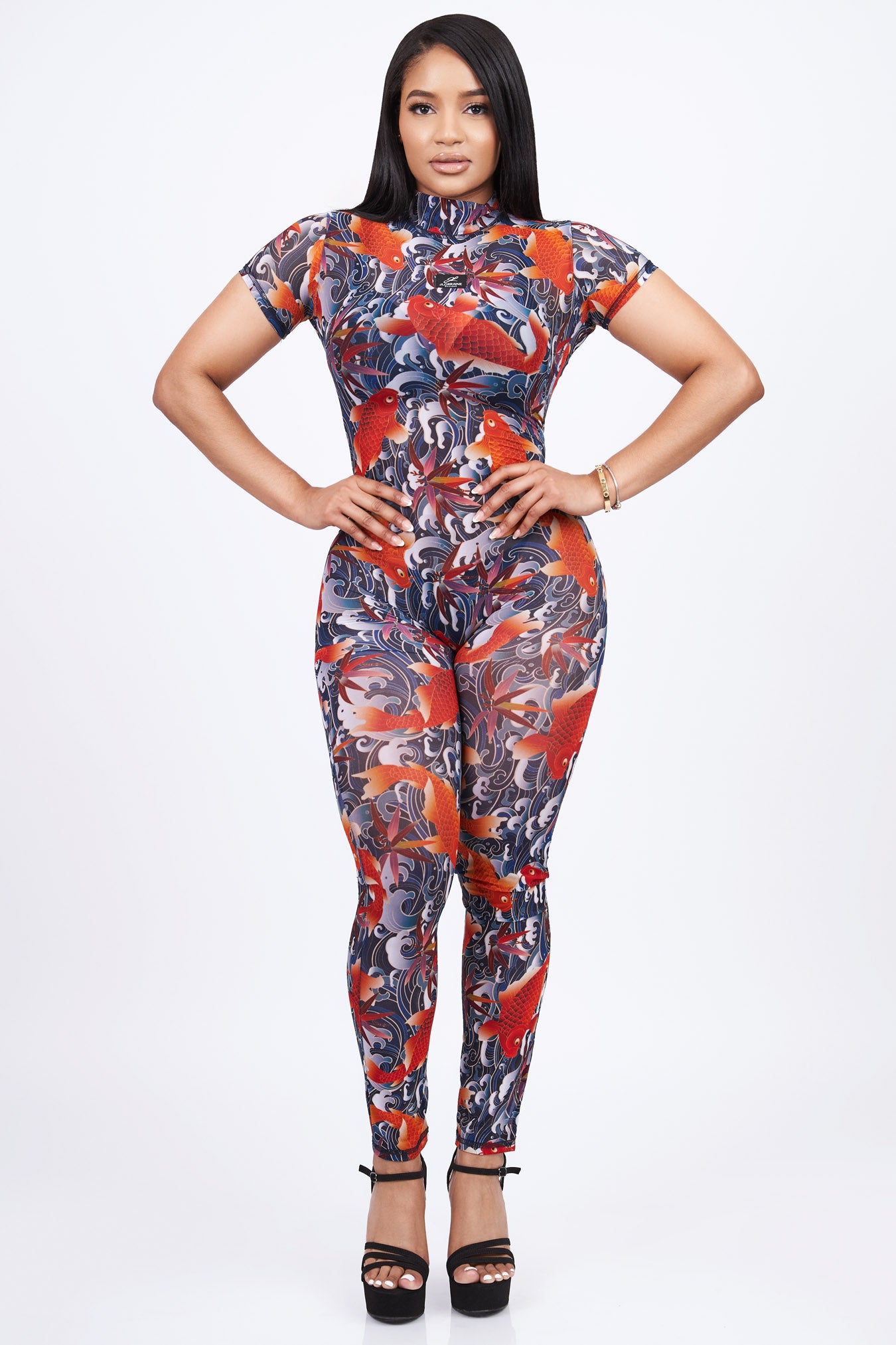 Tyla Jumpsuit – Japanese Koi Fish Wave Print Open Back | JLorraine