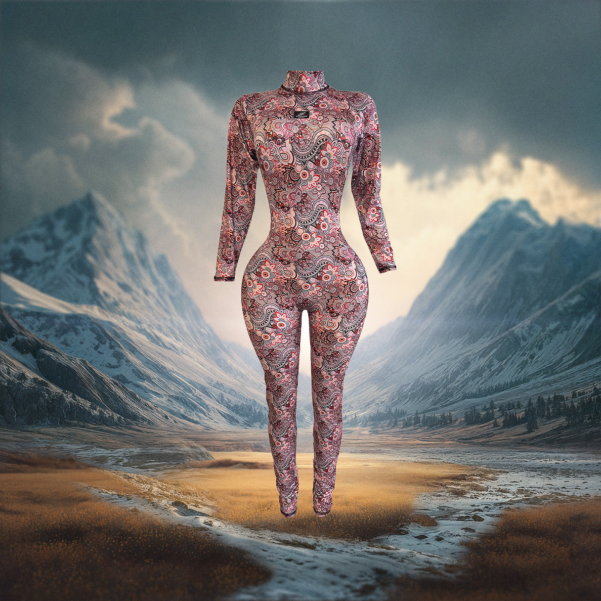 【美品】ローレン　louren zip up jumpsuits Mackenzie Jumpsuit | Printed Bodycon Long Sleeve | JLorraine