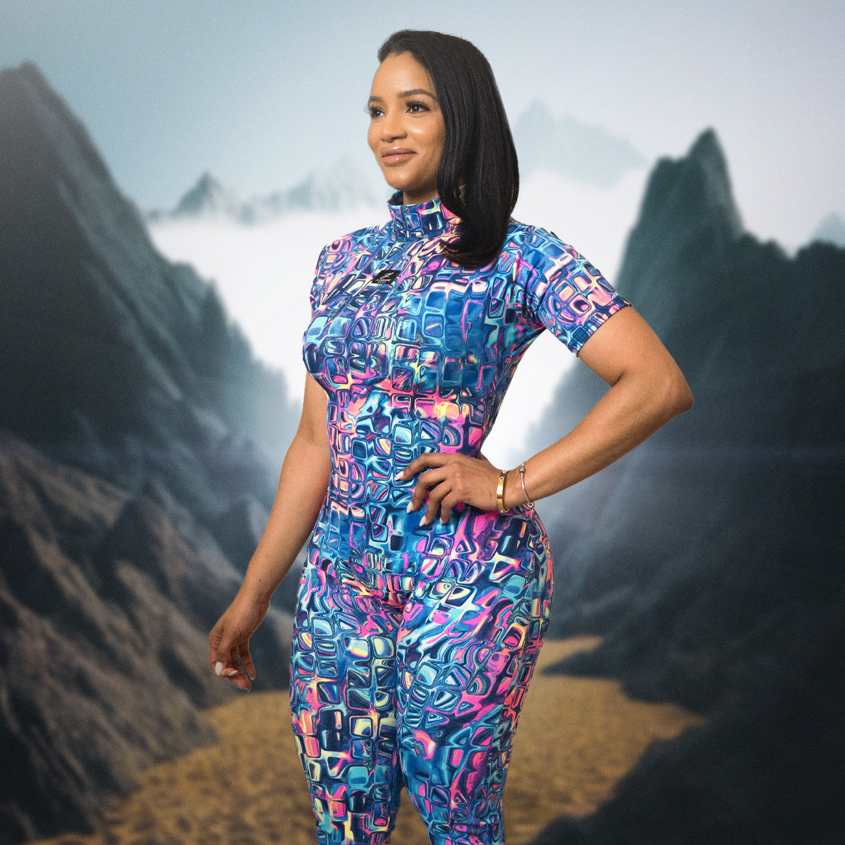 Flames Jumpsuit – Fire Print Mock Neck Open Back | JLorraine