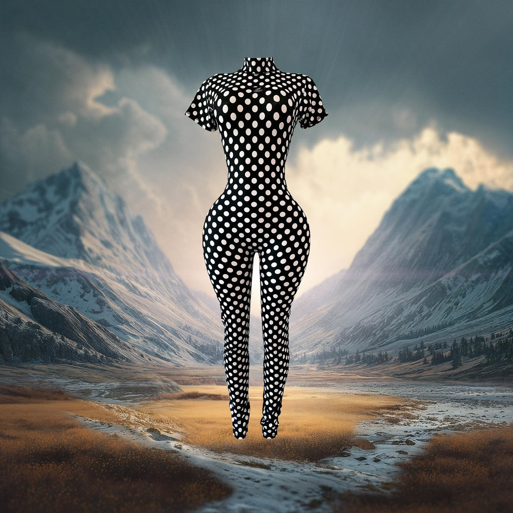 Sanity Jumpsuit | Polka Dot Mock Neck Open Back Short Sleeve One