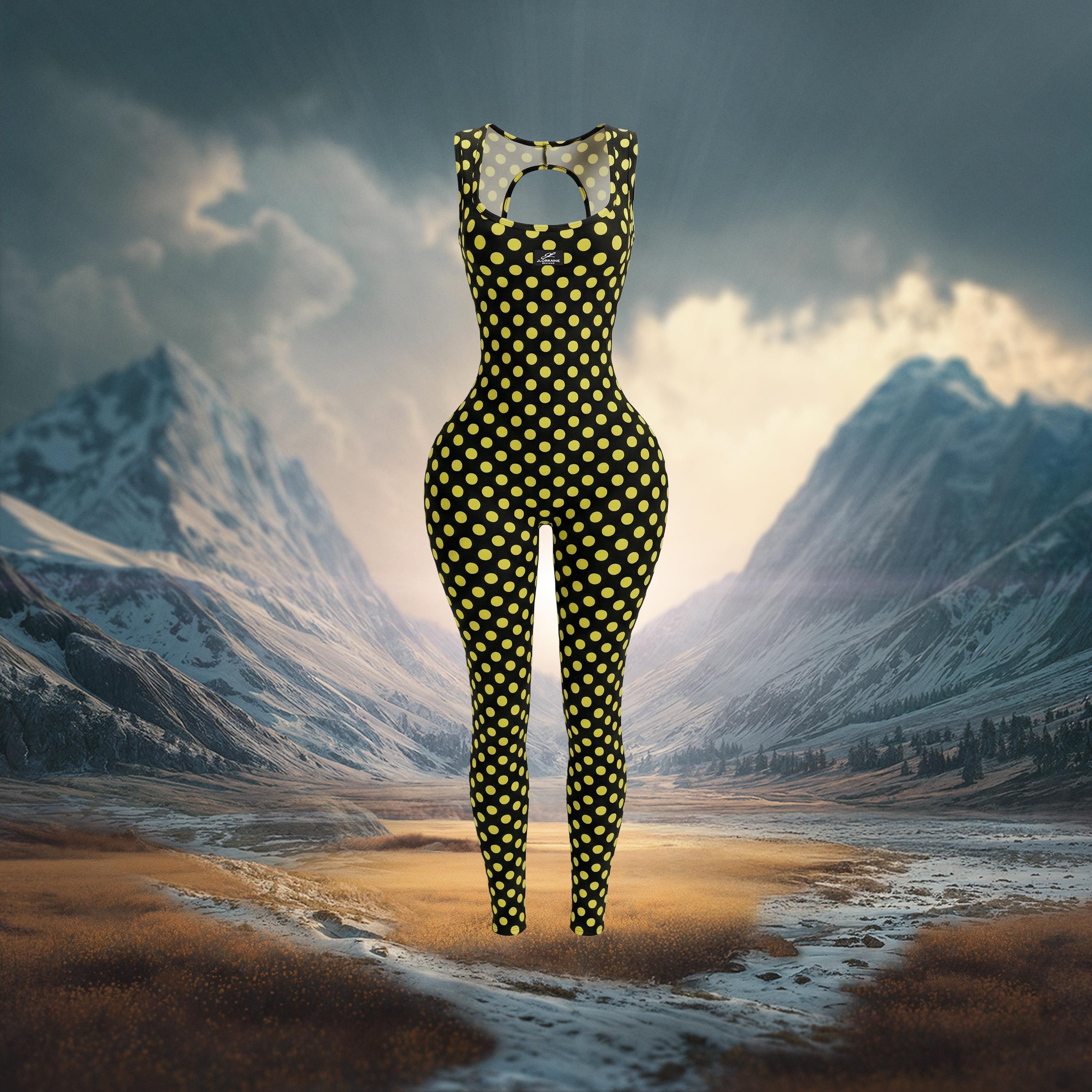 Black White Polka Dot Jumpsuit - Cutout Waist Women's One Piece