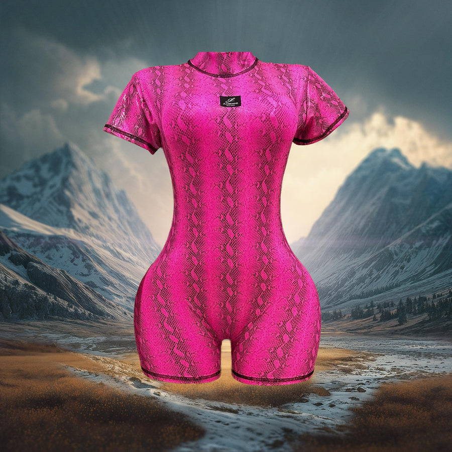 Venom Romper – Hot Pink Snakeskin Print Bodycon Jumpsuit